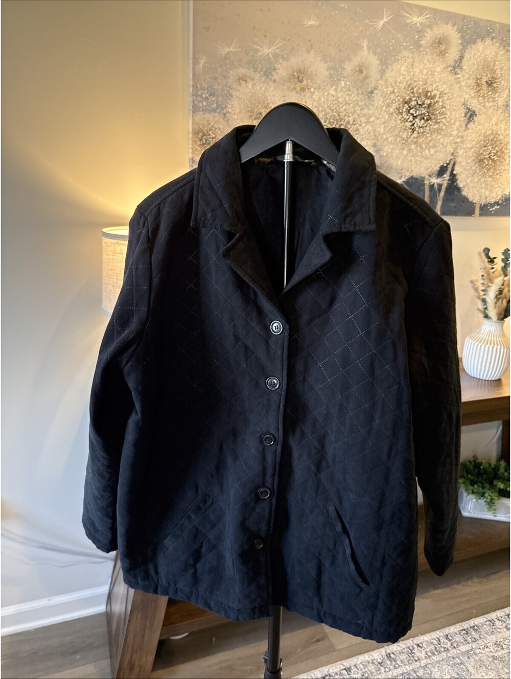 Lemon Grass Studio Black Quilted Jacket Size Large Button Front
